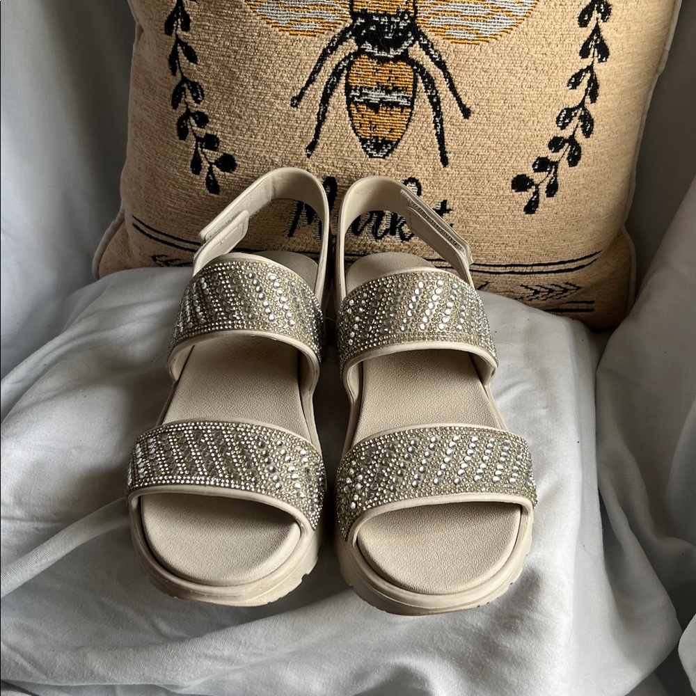Skechers Cream Sandals with Rhinestone Accents